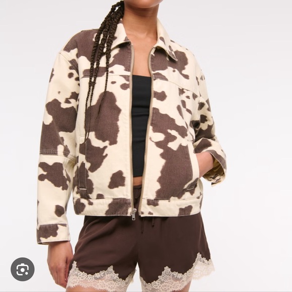 Abercrombie & Fitch Jackets & Blazers - Abercrombie & Fitch Cow Print Jean Jacket - Brown and Cream